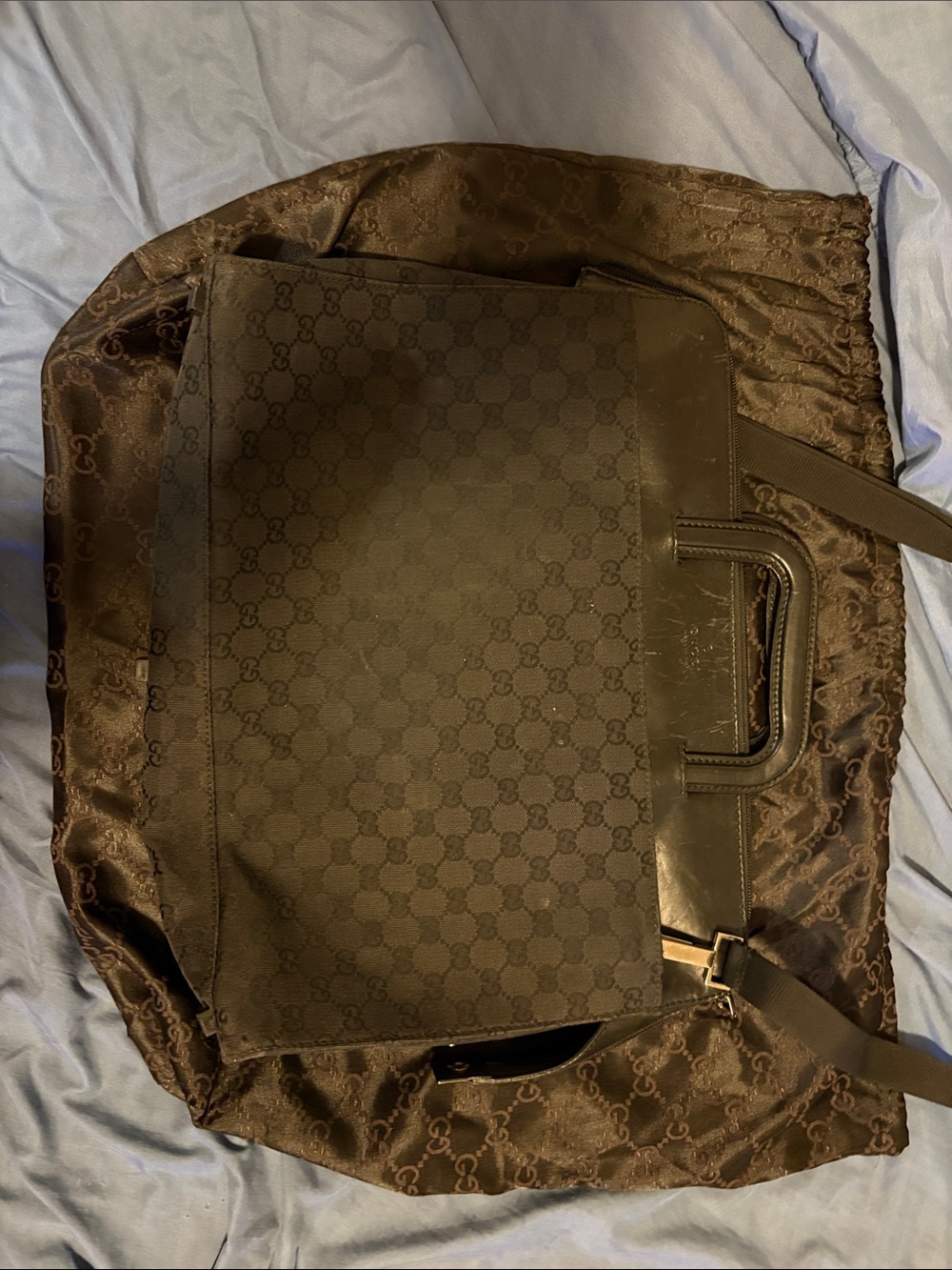 Authentic Gucci Black GG Monogram Canvas Briefcase Laptop Bag Messenger